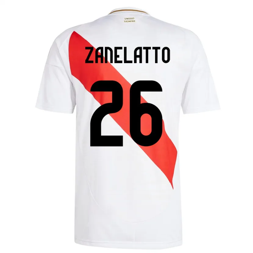 Danxen Hombre Camiseta Perú Franco Zanelatto #26 Blanco 1ª Equipación 24-26 La Camisa