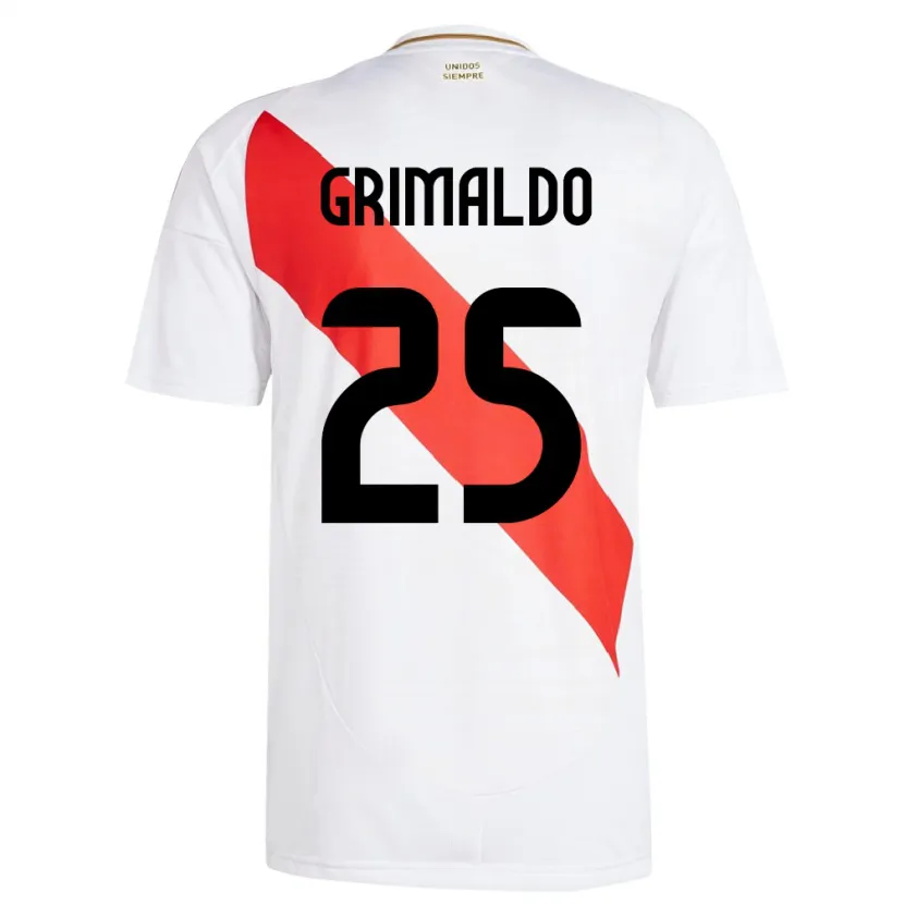 Danxen Hombre Camiseta Perú Joao Grimaldo #25 Blanco 1ª Equipación 24-26 La Camisa