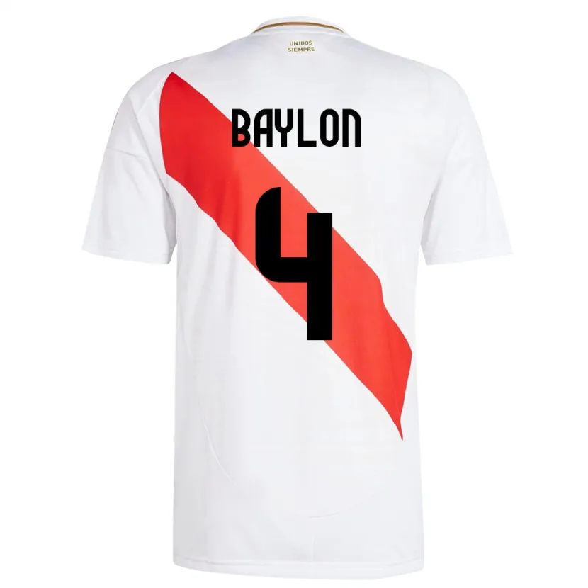 Danxen Hombre Camiseta Perú Luis Baylón #4 Blanco 1ª Equipación 24-26 La Camisa
