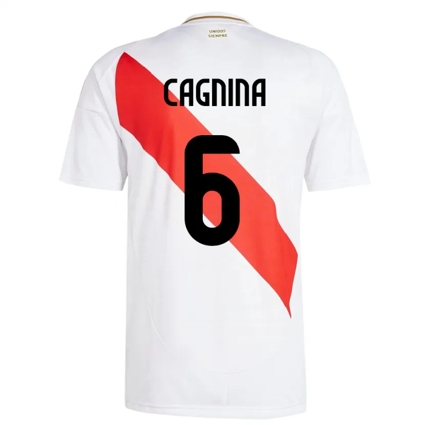 Danxen Hombre Camiseta Perú Claudia Cagnina #6 Blanco 1ª Equipación 24-26 La Camisa