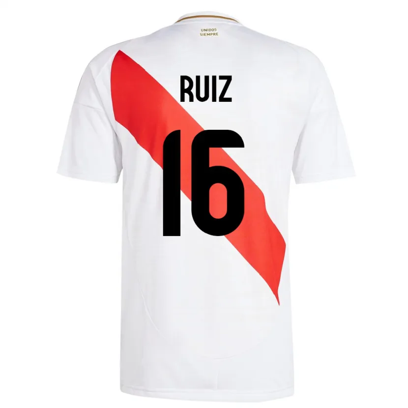 Danxen Hombre Camiseta Perú Birka Ruiz #16 Blanco 1ª Equipación 24-26 La Camisa