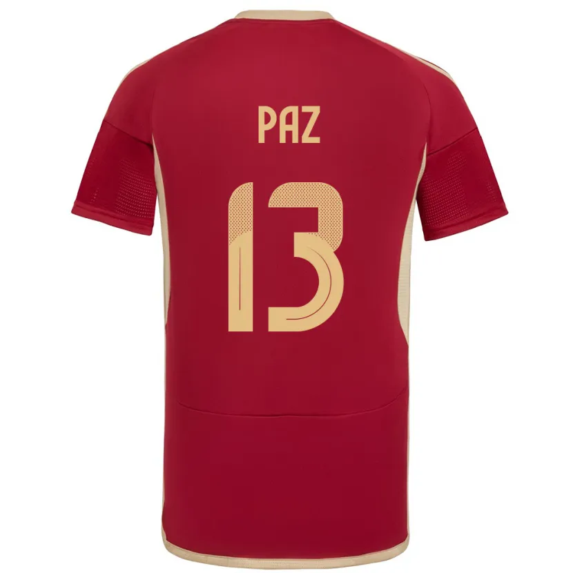 Danxen Hombre Camiseta Venezuela Jesús Paz #13 Borgoña 1ª Equipación 24-26 La Camisa