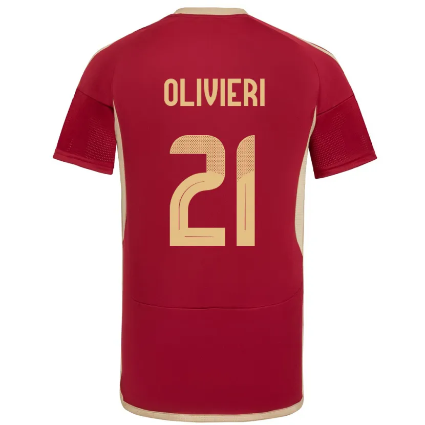 Danxen Hombre Camiseta Venezuela Bárbara Olivieri #21 Borgoña 1ª Equipación 24-26 La Camisa