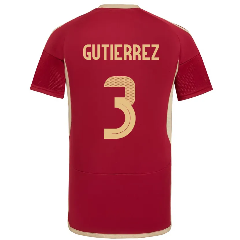 Danxen Hombre Camiseta Venezuela Nairelis Gutiérrez #3 Borgoña 1ª Equipación 24-26 La Camisa