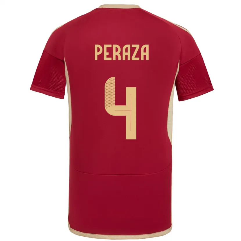 Danxen Hombre Camiseta Venezuela María Peraza #4 Borgoña 1ª Equipación 24-26 La Camisa