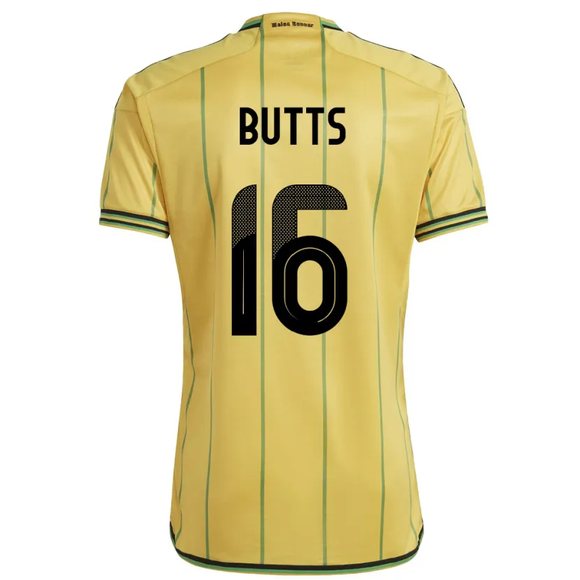 Danxen Hombre Camiseta Jamaica Njeri Butts #16 Amarillo 1ª Equipación 24-26 La Camisa