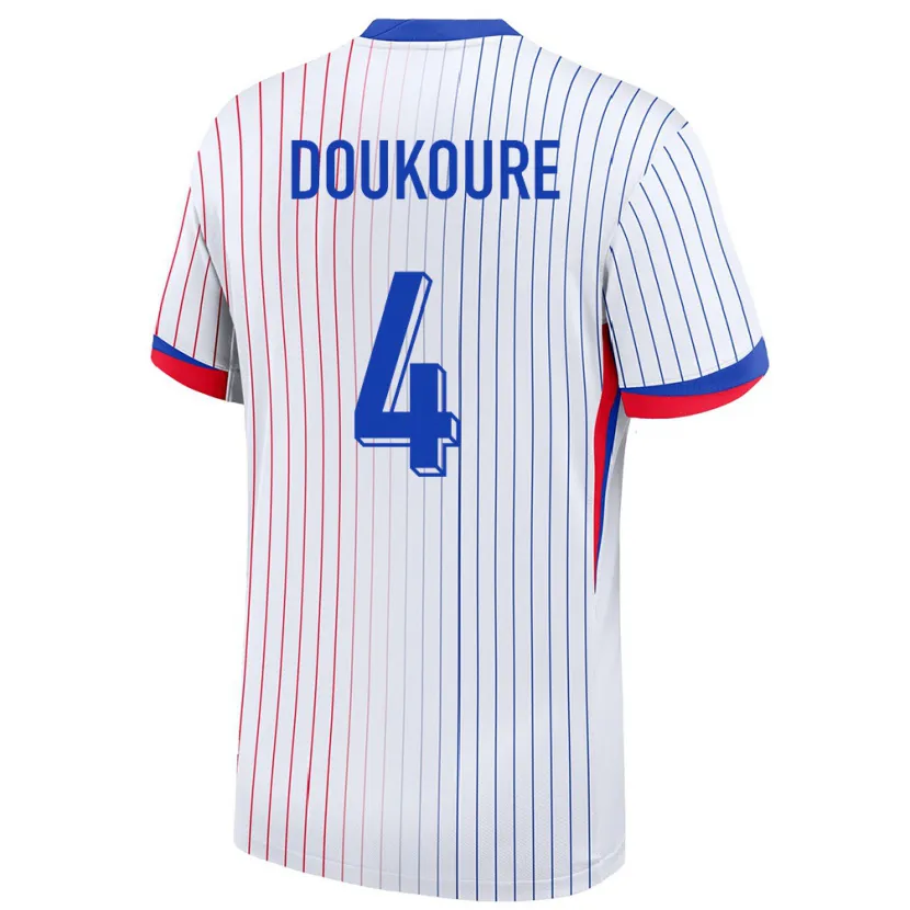 Danxen Hombre Camiseta Francia Ismael Doukoure #4 Blanco 2ª Equipación 24-26 La Camisa
