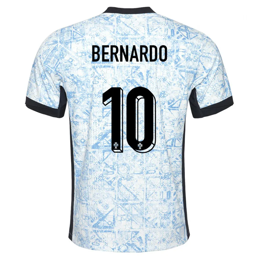 Danxen Hombre Camiseta Portugal Bernardo Silva #10 Crema Azul 2ª Equipación 24-26 La Camisa