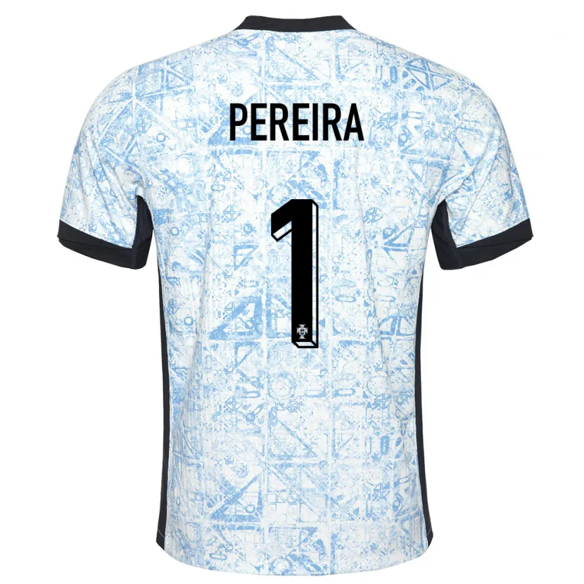 Danxen Hombre Camiseta Portugal Ines Pereira #1 Crema Azul 2ª Equipación 24-26 La Camisa