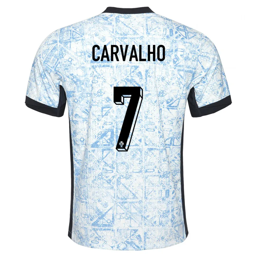 Danxen Hombre Camiseta Portugal Fabio Carvalho #7 Crema Azul 2ª Equipación 24-26 La Camisa