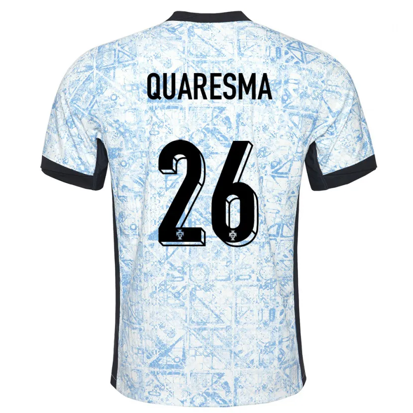 Danxen Hombre Camiseta Portugal Eduardo Quaresma #26 Crema Azul 2ª Equipación 24-26 La Camisa