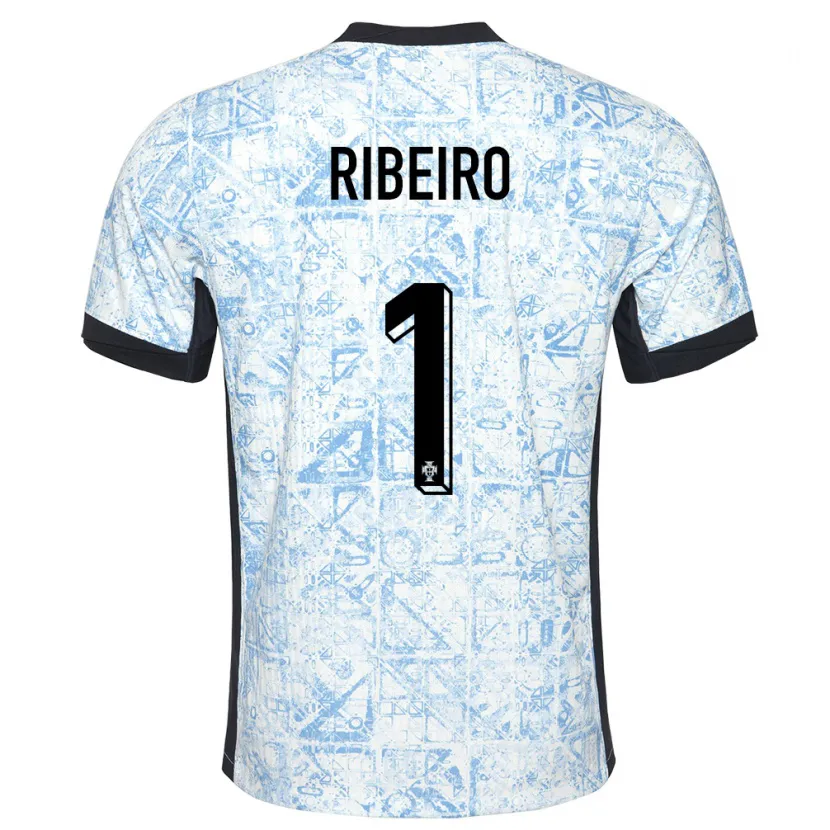 Danxen Hombre Camiseta Portugal Goncalo Ribeiro #1 Crema Azul 2ª Equipación 24-26 La Camisa