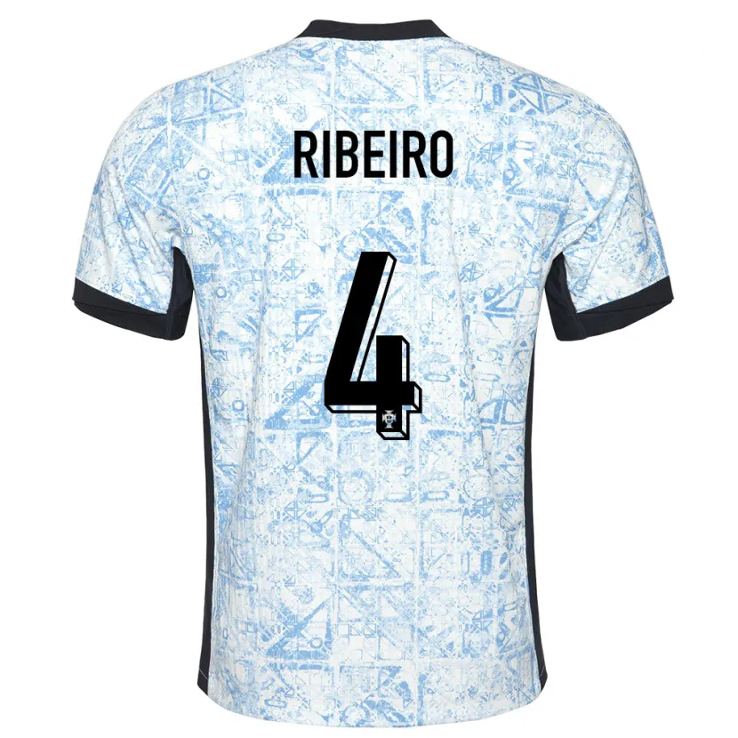 Danxen Hombre Camiseta Portugal Ricardo Ribeiro #4 Crema Azul 2ª Equipación 24-26 La Camisa
