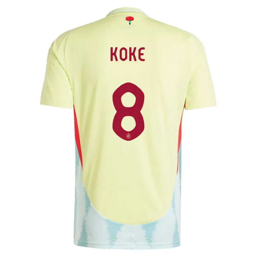 Danxen Hombre Camiseta España Koke #8 Amarillo 2ª Equipación 24-26 La Camisa
