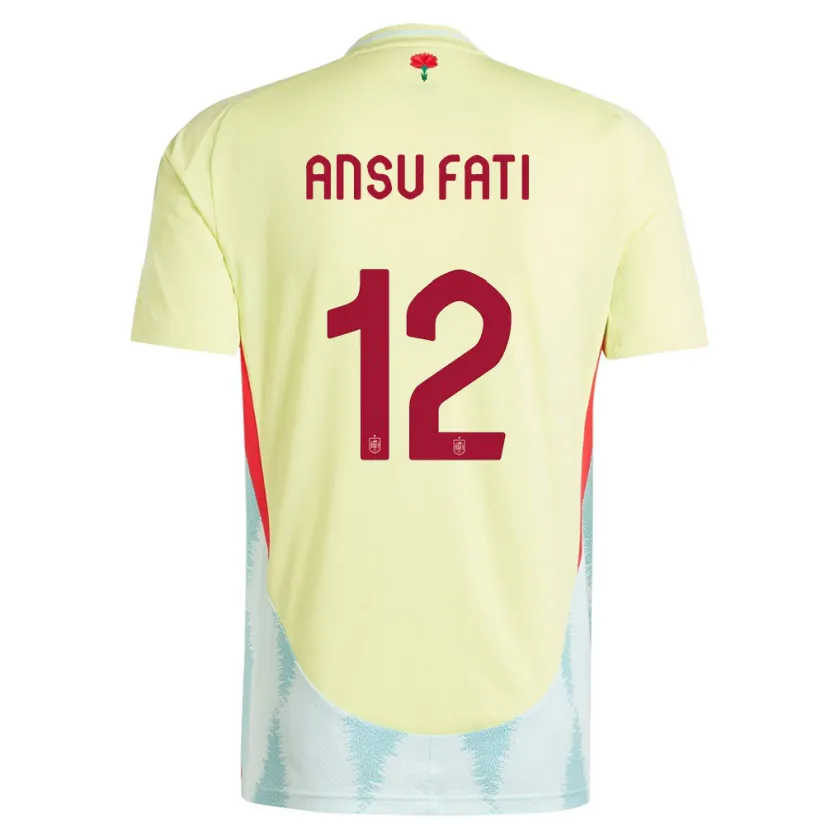 Danxen Hombre Camiseta España Ansu Fati #12 Amarillo 2ª Equipación 24-26 La Camisa