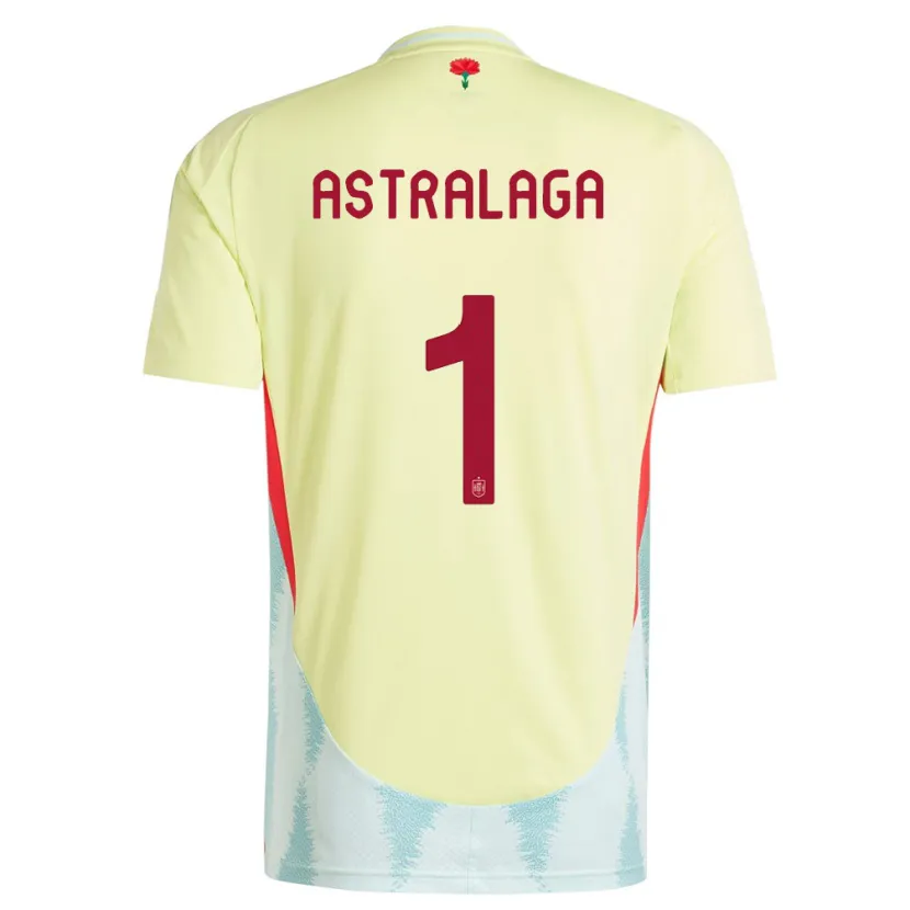 Danxen Hombre Camiseta España Ander Astralaga #1 Amarillo 2ª Equipación 24-26 La Camisa