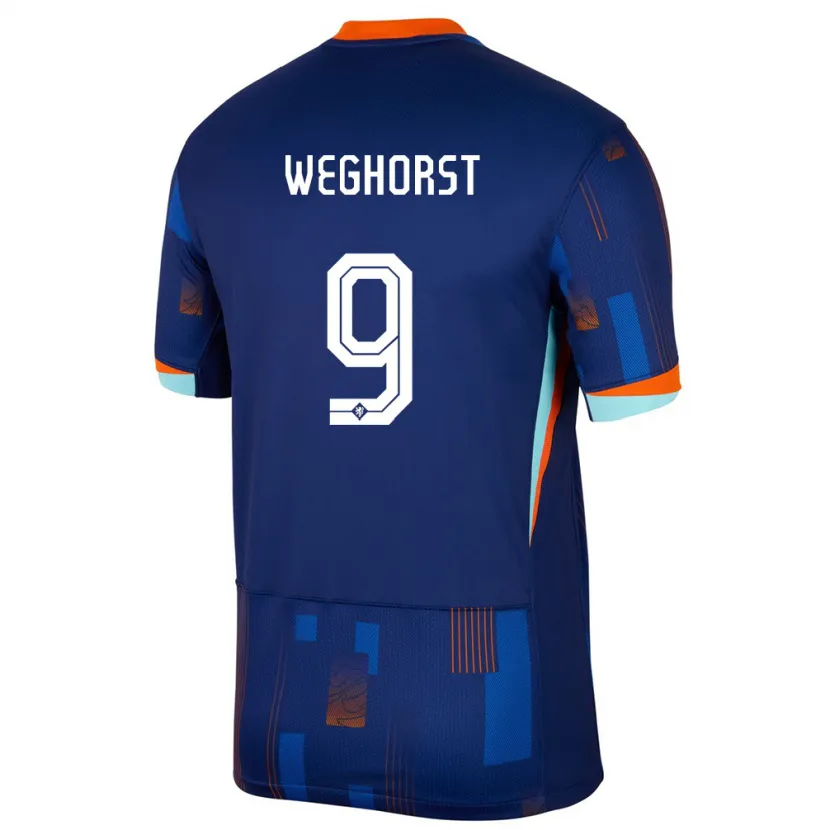 Danxen Hombre Camiseta Países Bajos Wout Weghorst #9 Azul 2ª Equipación 24-26 La Camisa