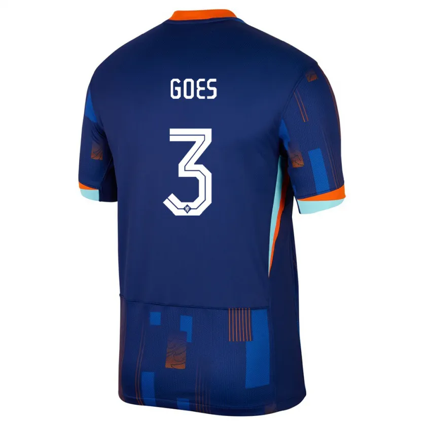 Danxen Hombre Camiseta Países Bajos Wouter Goes #3 Azul 2ª Equipación 24-26 La Camisa