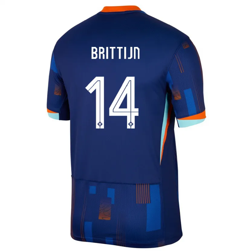 Danxen Hombre Camiseta Países Bajos Philip Brittijn #14 Azul 2ª Equipación 24-26 La Camisa