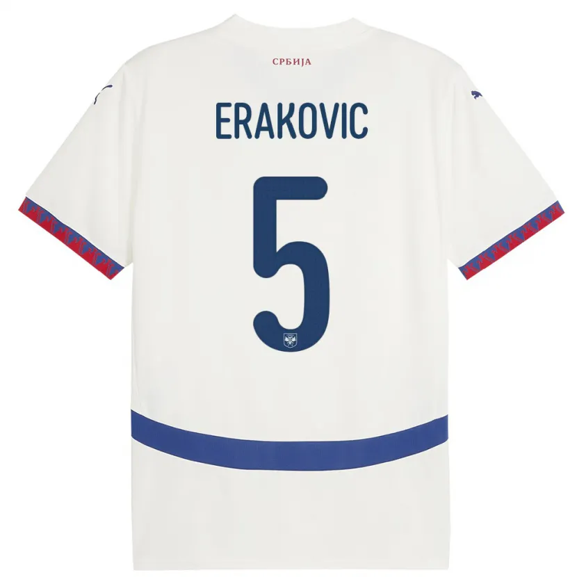 Danxen Hombre Camiseta Serbia Strahinja Erakovic #5 Blanco 2ª Equipación 24-26 La Camisa