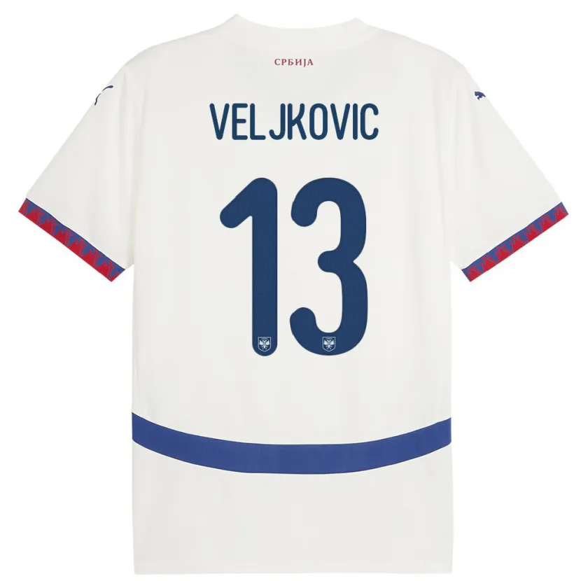 Danxen Hombre Camiseta Serbia Milos Veljkovic #13 Blanco 2ª Equipación 24-26 La Camisa