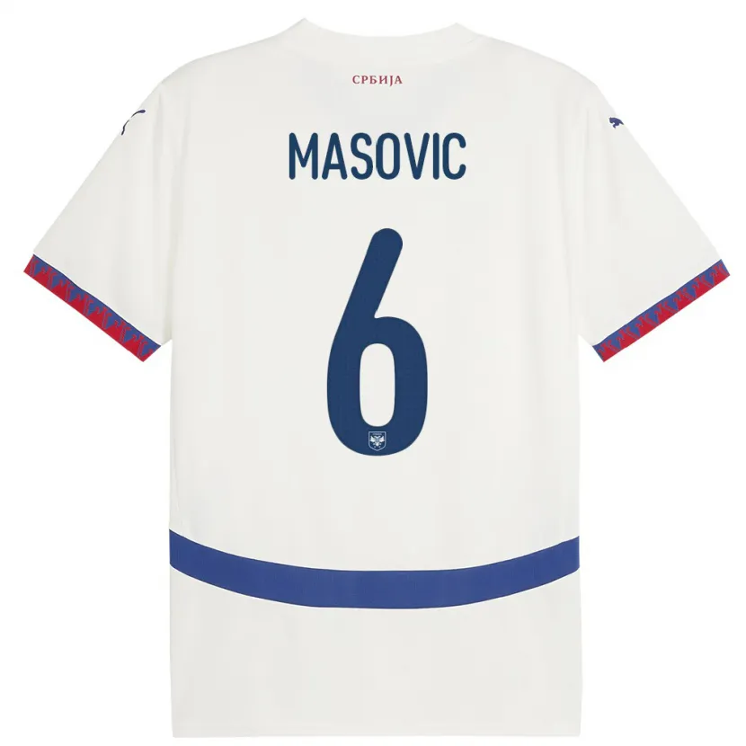 Danxen Hombre Camiseta Serbia Erhan Masovic #6 Blanco 2ª Equipación 24-26 La Camisa