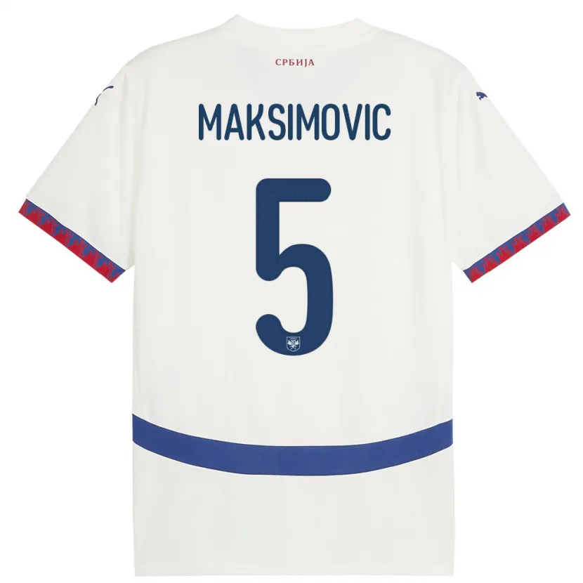 Danxen Hombre Camiseta Serbia Nemanja Maksimovic #5 Blanco 2ª Equipación 24-26 La Camisa