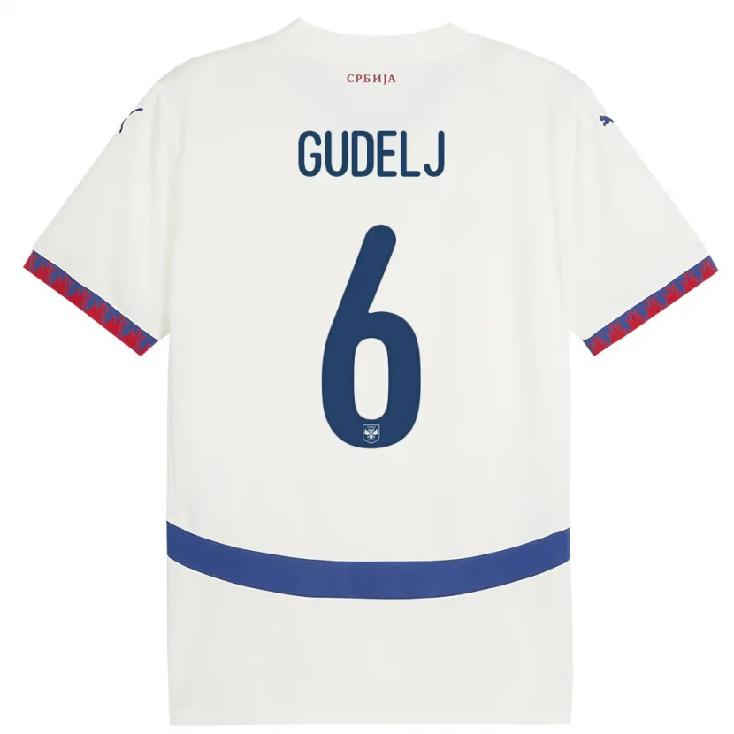 Danxen Hombre Camiseta Serbia Nemanja Gudelj #6 Blanco 2ª Equipación 24-26 La Camisa