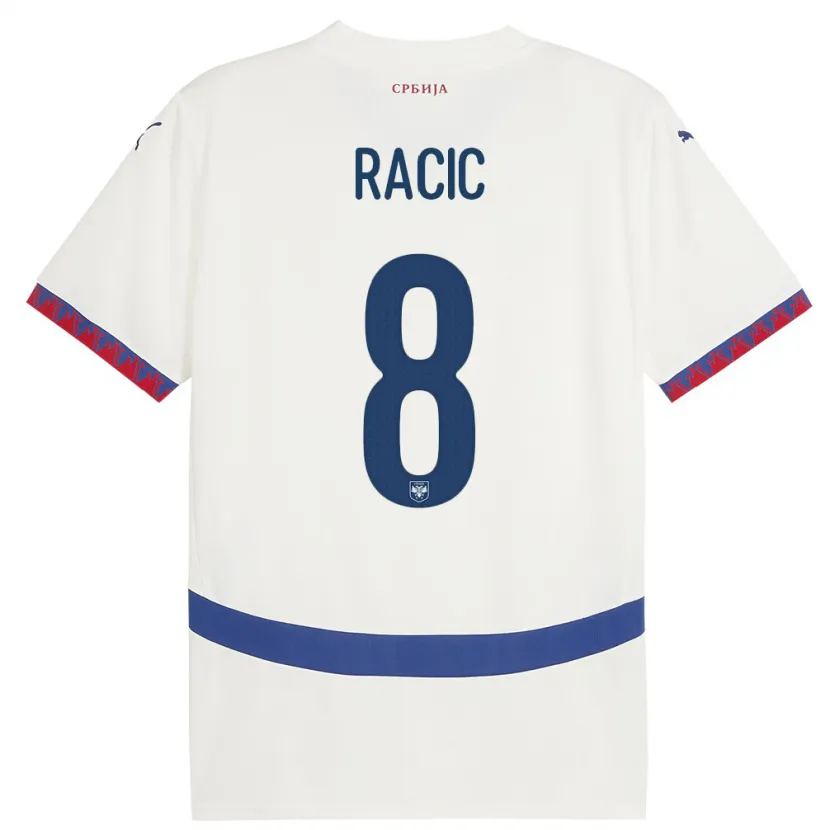 Danxen Hombre Camiseta Serbia Uros Racic #8 Blanco 2ª Equipación 24-26 La Camisa