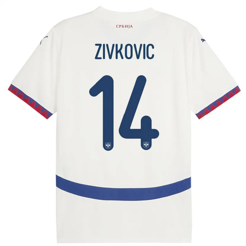 Danxen Hombre Camiseta Serbia Andrija Zivkovic #14 Blanco 2ª Equipación 24-26 La Camisa