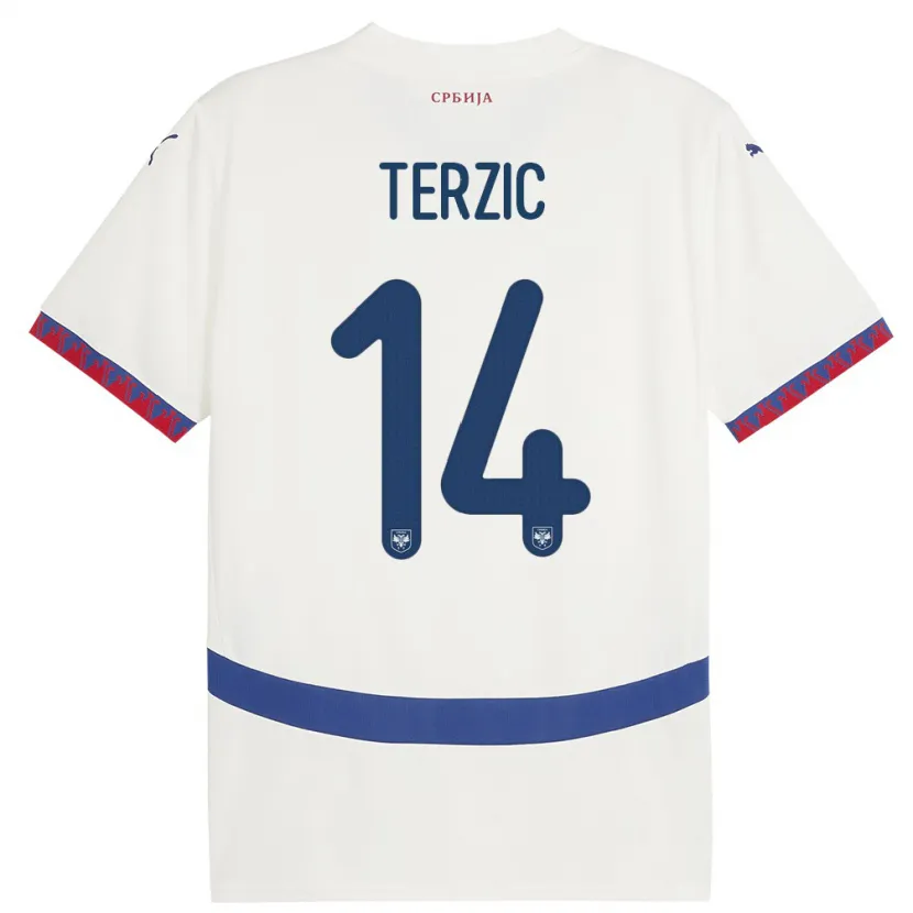 Danxen Hombre Camiseta Serbia Aleksa Terzic #14 Blanco 2ª Equipación 24-26 La Camisa