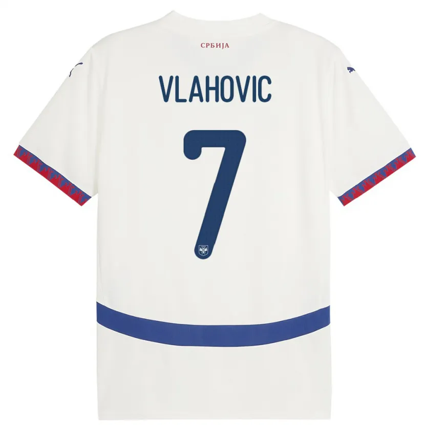 Danxen Hombre Camiseta Serbia Dusan Vlahovic #7 Blanco 2ª Equipación 24-26 La Camisa