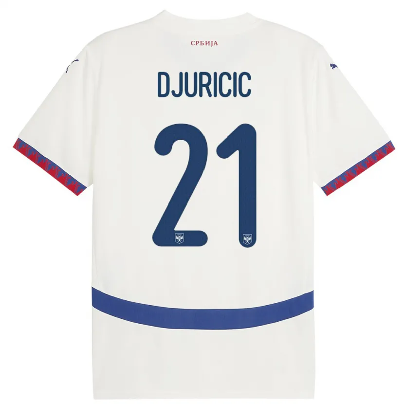 Danxen Hombre Camiseta Serbia Filip Djuricic #21 Blanco 2ª Equipación 24-26 La Camisa