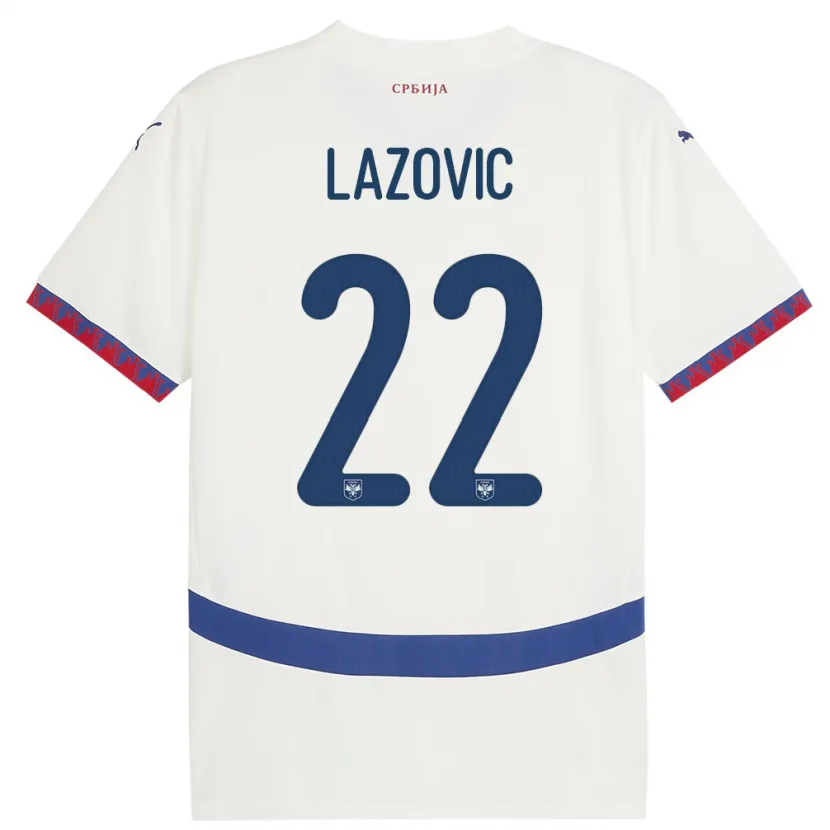 Danxen Hombre Camiseta Serbia Darko Lazovic #22 Blanco 2ª Equipación 24-26 La Camisa