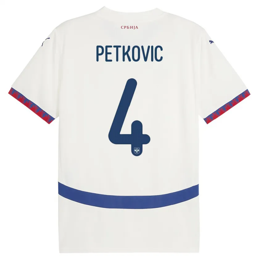 Danxen Hombre Camiseta Serbia Nikola Petkovic #4 Blanco 2ª Equipación 24-26 La Camisa