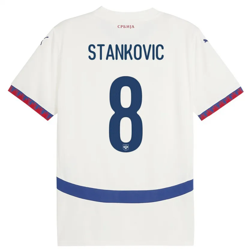 Danxen Hombre Camiseta Serbia Nikola Stankovic #8 Blanco 2ª Equipación 24-26 La Camisa