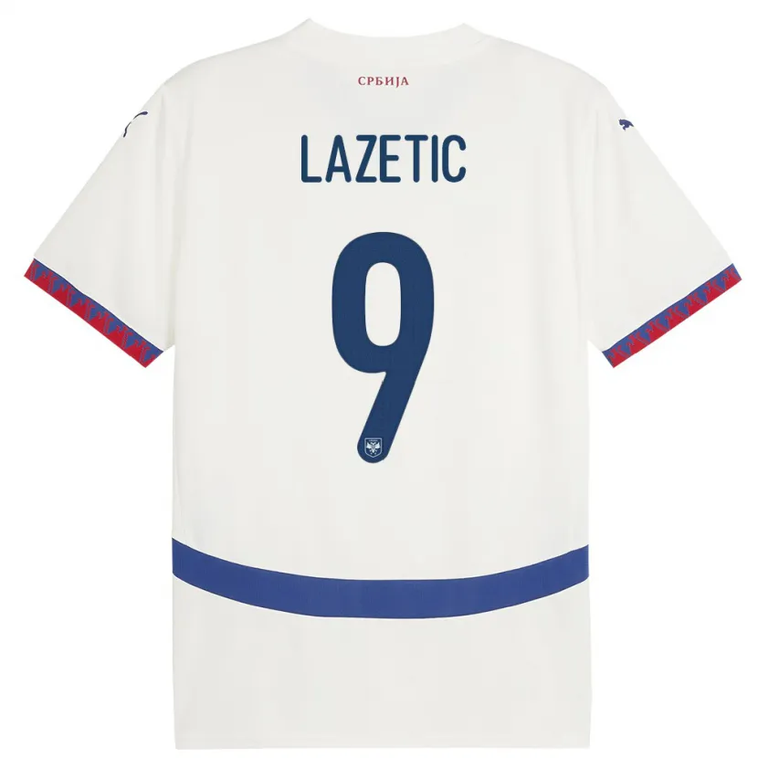 Danxen Hombre Camiseta Serbia Marko Lazetic #9 Blanco 2ª Equipación 24-26 La Camisa