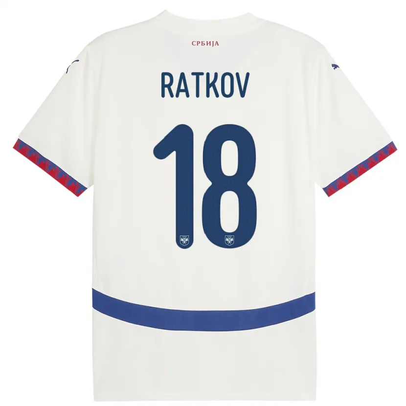 Danxen Hombre Camiseta Serbia Petar Ratkov #18 Blanco 2ª Equipación 24-26 La Camisa