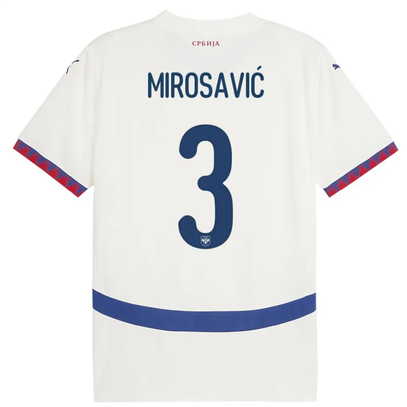 Danxen Hombre Camiseta Serbia Veljko Mirosavic #3 Blanco 2ª Equipación 24-26 La Camisa