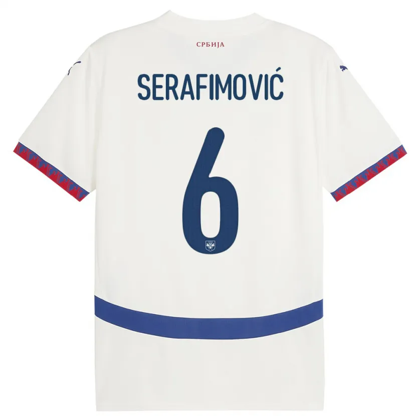 Danxen Hombre Camiseta Serbia Vojin Serafimovic #6 Blanco 2ª Equipación 24-26 La Camisa