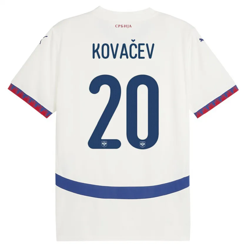 Danxen Hombre Camiseta Serbia Milan Kovacev #20 Blanco 2ª Equipación 24-26 La Camisa