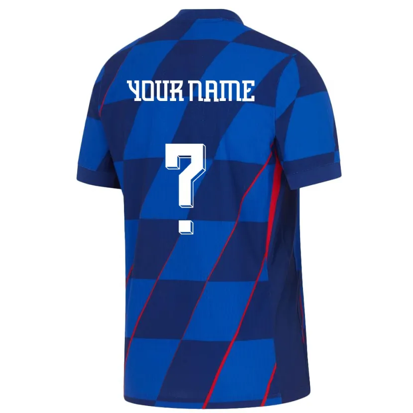 Danxen Hombre Camiseta Croacia Su Nombre #0 Azul 2ª Equipación 24-26 La Camisa