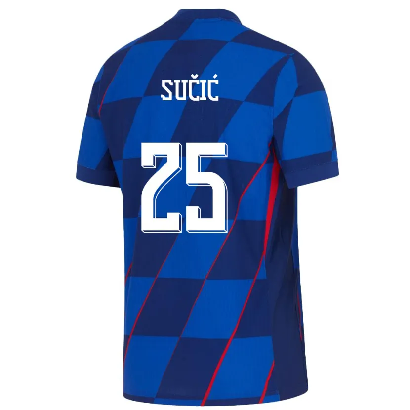 Danxen Hombre Camiseta Croacia Luka Sucic #25 Azul 2ª Equipación 24-26 La Camisa