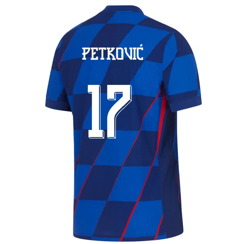 Danxen Hombre Camiseta Croacia Bruno Petkovic #17 Azul 2ª Equipación 24-26 La Camisa