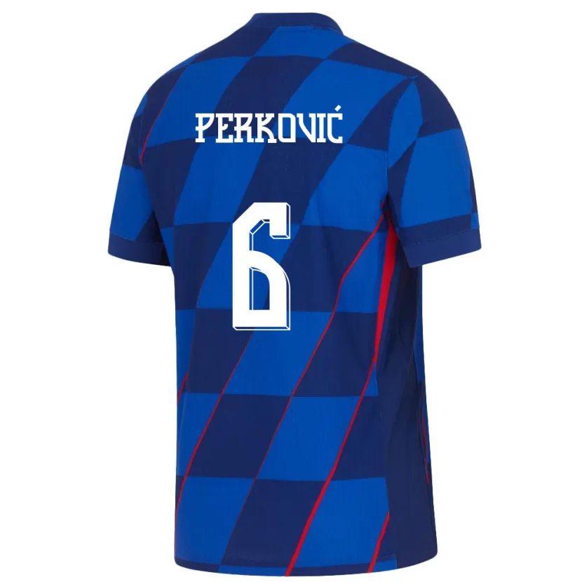 Danxen Hombre Camiseta Croacia Mauro Perkovic #6 Azul 2ª Equipación 24-26 La Camisa