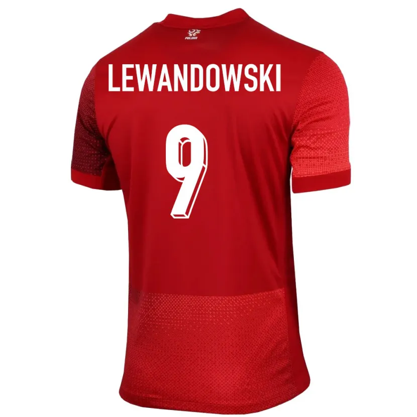 Danxen Hombre Camiseta Polonia Robert Lewandowski #9 Rojo 2ª Equipación 24-26 La Camisa