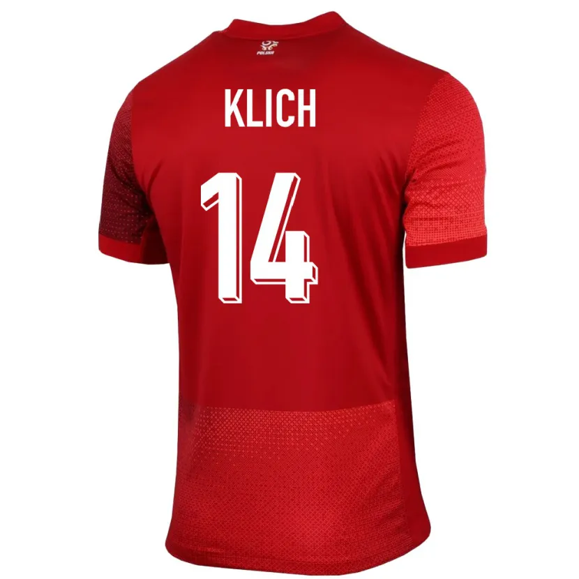 Danxen Hombre Camiseta Polonia Mateusz Klich #14 Rojo 2ª Equipación 24-26 La Camisa