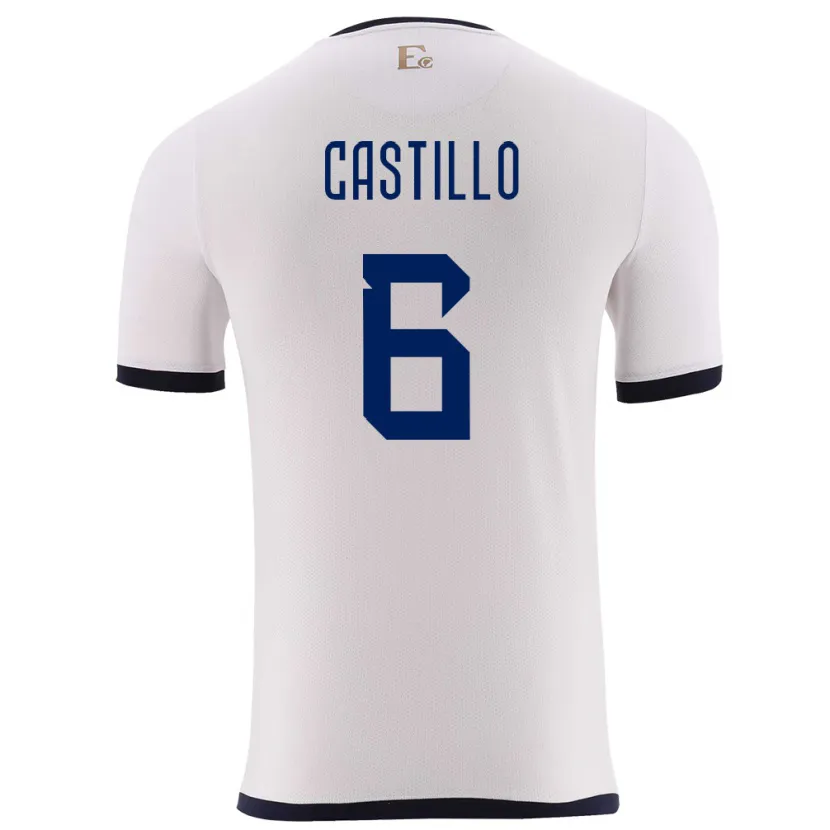 Danxen Hombre Camiseta Ecuador Byron Castillo #6 Blanco 2ª Equipación 24-26 La Camisa