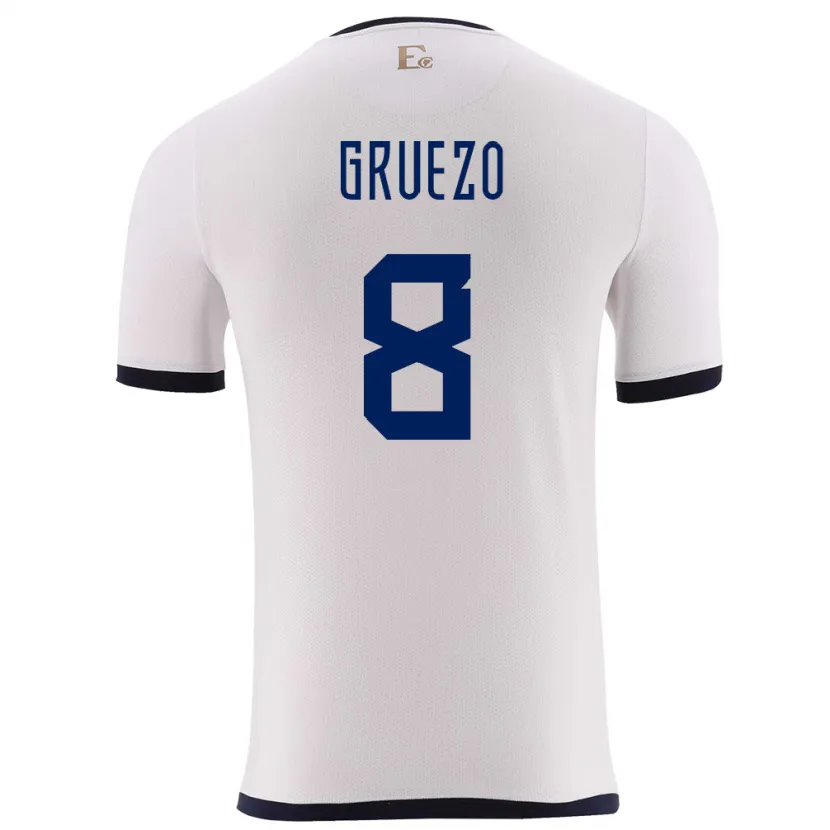 Danxen Hombre Camiseta Ecuador Carlos Gruezo #8 Blanco 2ª Equipación 24-26 La Camisa
