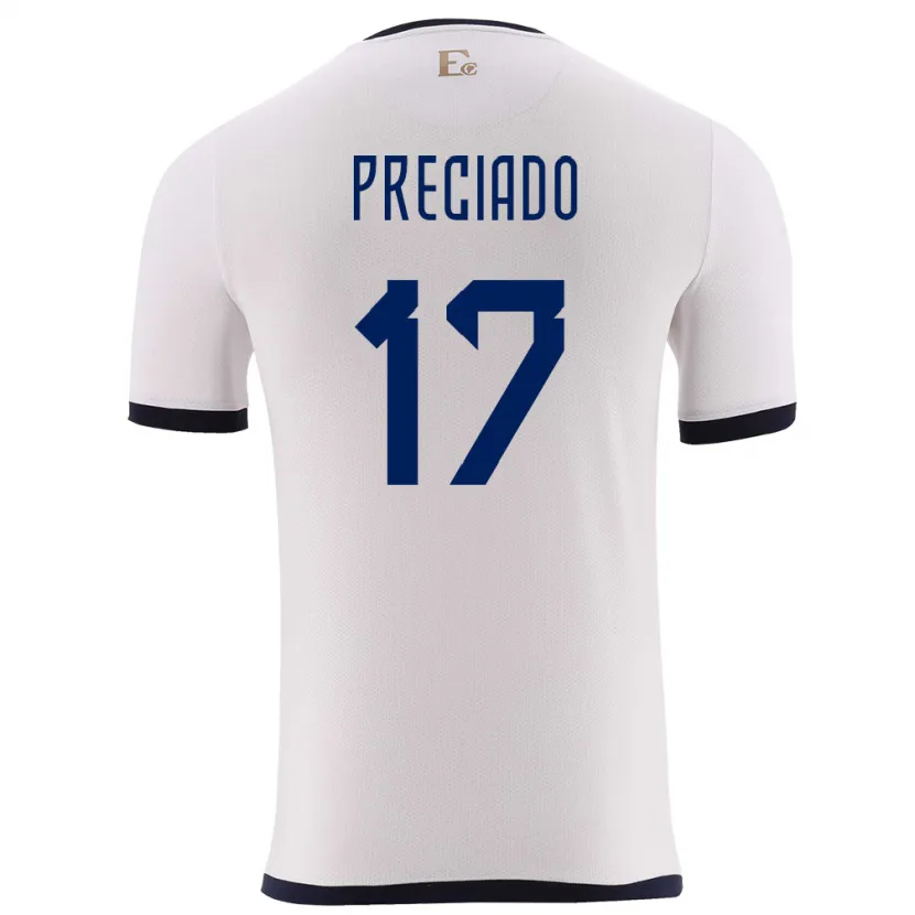 Danxen Hombre Camiseta Ecuador Angelo Preciado #17 Blanco 2ª Equipación 24-26 La Camisa